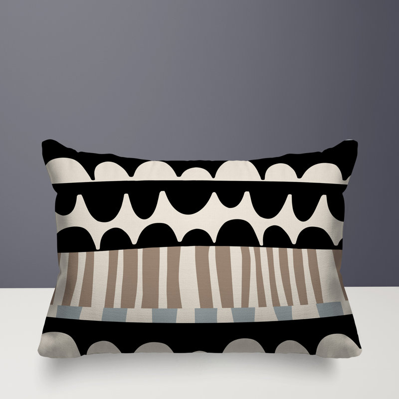 Coussin rectangulaire intérieur / extérieur Rami, H 18 po x l 25 po, Gris / noir / blanc cassé