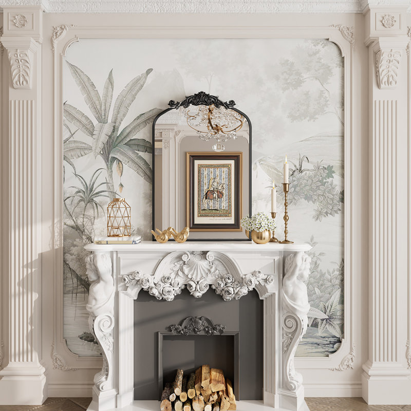 Amara Vintage Baroque Style Tempered Glass French Cleat Mounted Wall Mirror, Antique Black, 30" x 20"