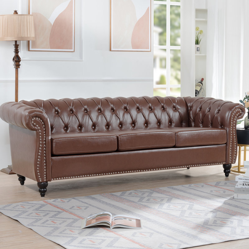 82.43" Dark Brown , Three Seater, With A And Long-Lasting Construction Rolled Arm 82.43", Seater Wearable Fabric, Dark Brown