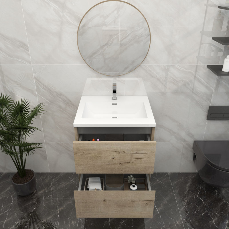 Ensemble de meuble-lavabo simple 23 po mural, Chêne blanc