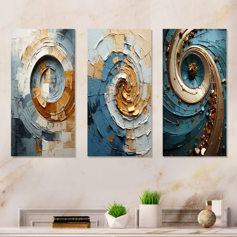 Ensemble de 3 impressions bleues en or bleu et intemporel vortex, H 28 po x l 36 po