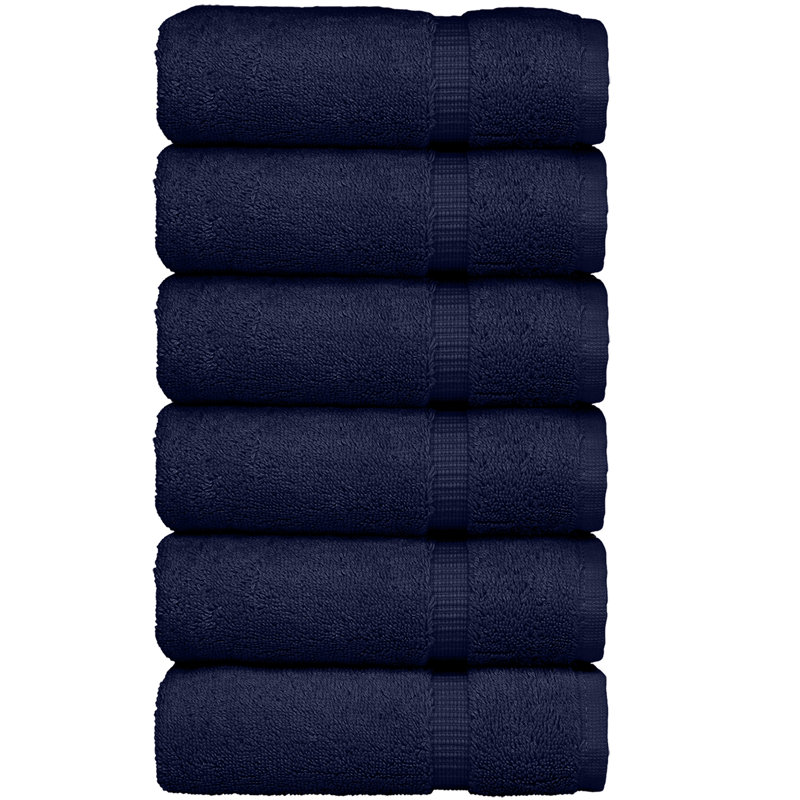 Ensemble de 6 serviettes en coton Wellston, Bleu marine