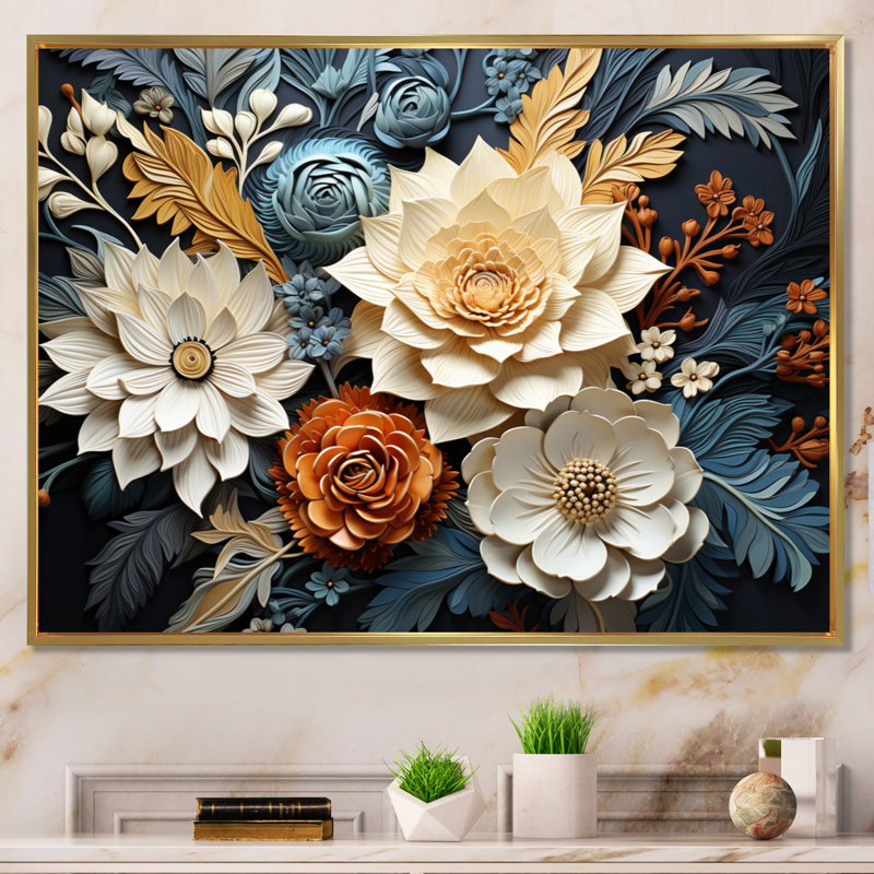 «White Teal Line Art Natures Textures I», reproduction sur toile, H 30 po x l 40 po x P 1,5 po, Cadre flottant doré