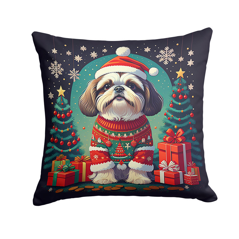 1157_Shih Tzu Christmas Fabric Decorative Pillow, 14" x 14"