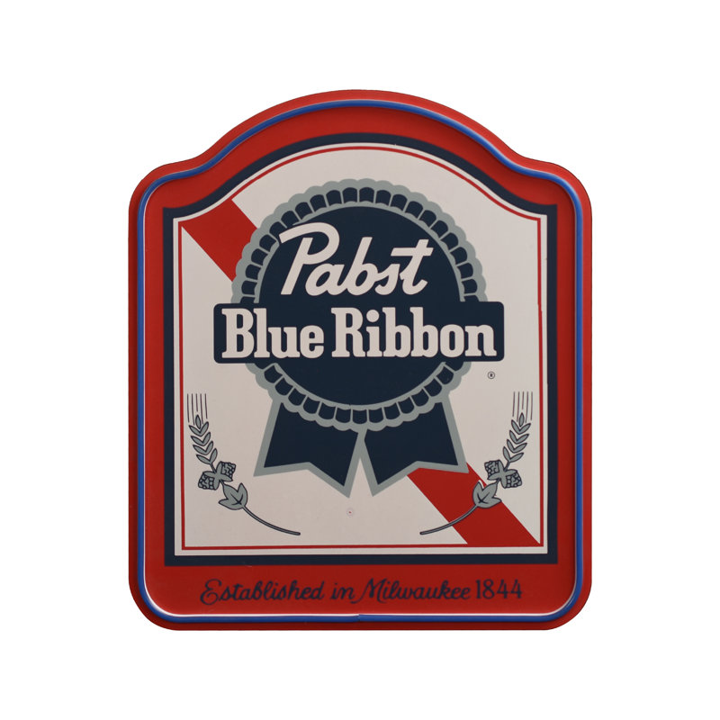 Pabst Blue Ribbon Shield LED Plaque Sign - Retro Beer Lighted Wall Decor, Blue Neon-Style Beer Sign