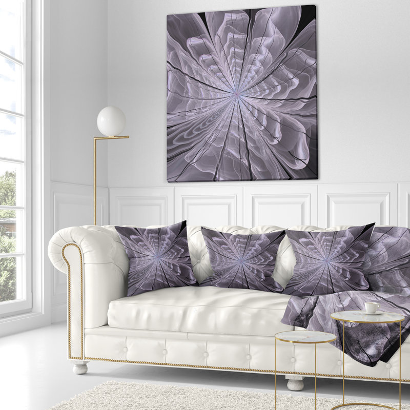 Coussin floral symétrique numérique à fleurs, 18 po x 18 po, Violet, Coussin décoratif