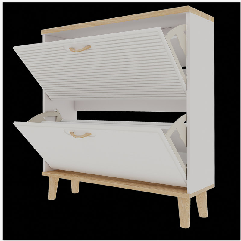 Shoes Storage Cabinet for Entryway,Narrow Shoe Rack Cabinet,Shoe Cabinet with 2 Flip Drawers,Freestanding Shoe Organizer with Natural Wood Legs,Slim Entryway Storage Organizer for 8-16 Pairs