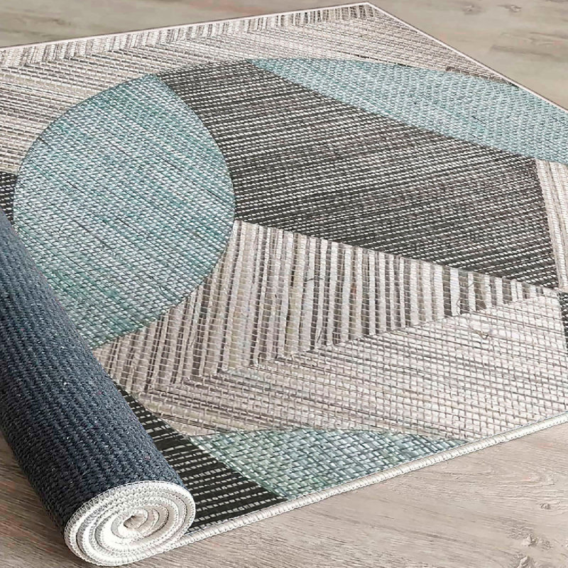 Wencil 100% Cotton Area Rug (3.3 x 9.8 Feet), Blue, Grey & Black | Antibacterial, Non-Slip PVC Underside, Pile Height: 0.4 in, Total Thickness: 0.3 in | Machine Washable, Durable & Stylish for Living Room or Bedroom