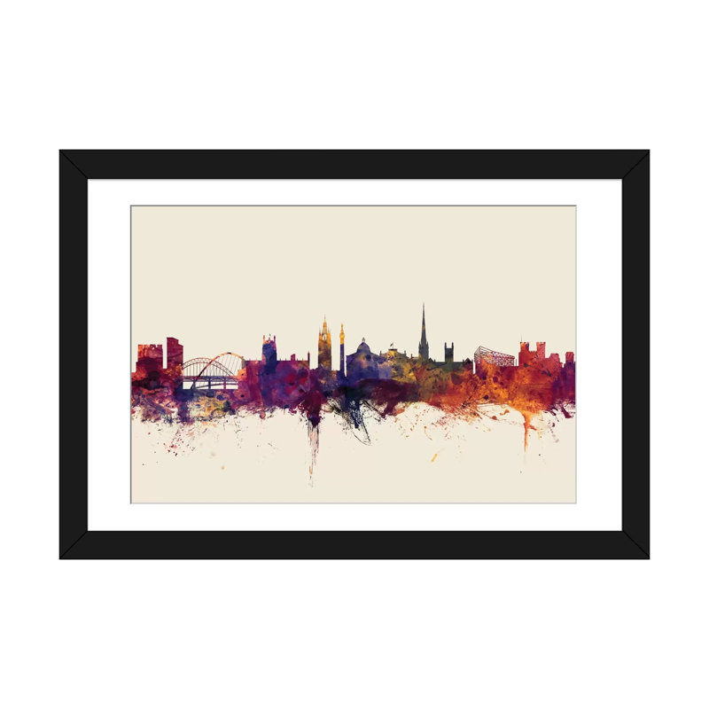 «Newcastle, England, United Kingdom On Beige» par Michael Tompsett - impression sur toile tendue, H 24 po x l 32 po x P 1 po