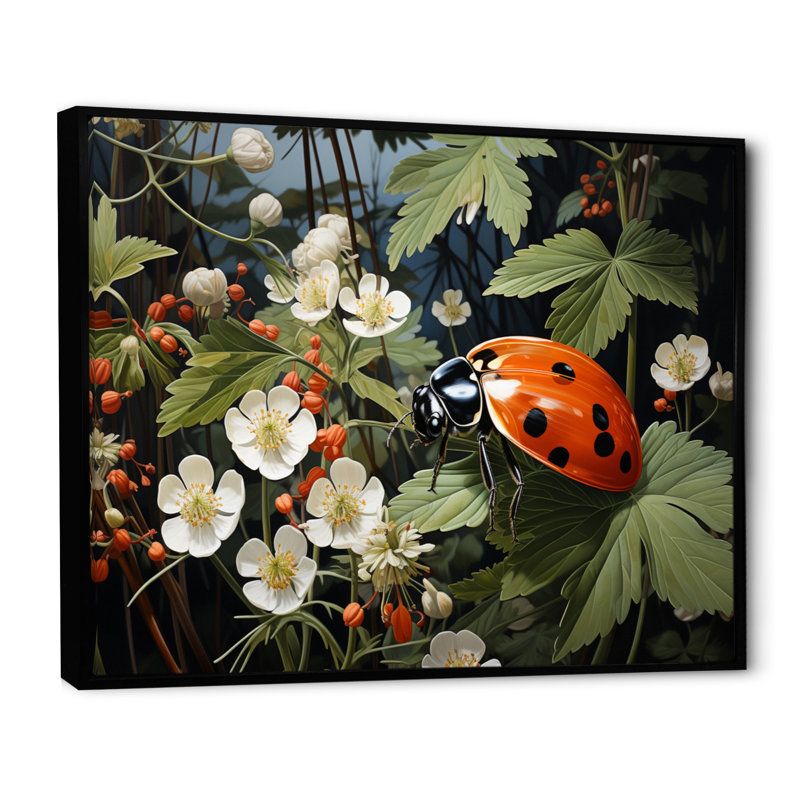 «Ladybug Playful Spots Pastoral III», reproduction d'art sur animaux, H 34 po x l 44 po, Cadre flottant noir