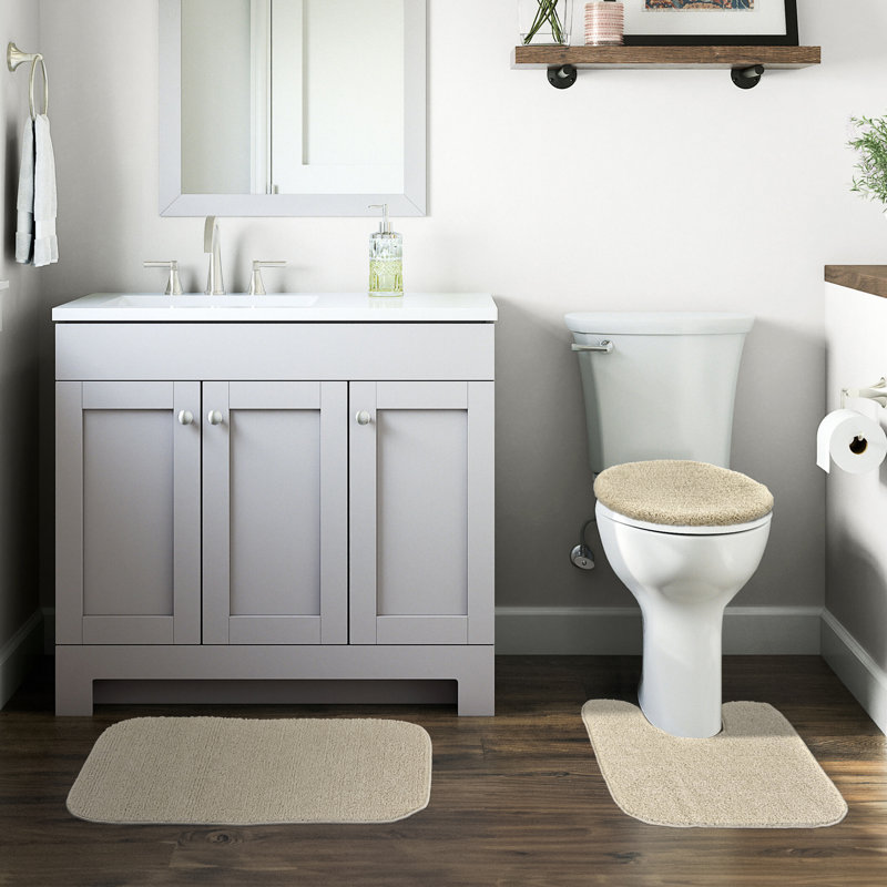 Ensemble de tapis de bain en nylon 3 pièces avec envers antidérapant Felia, Tanné
