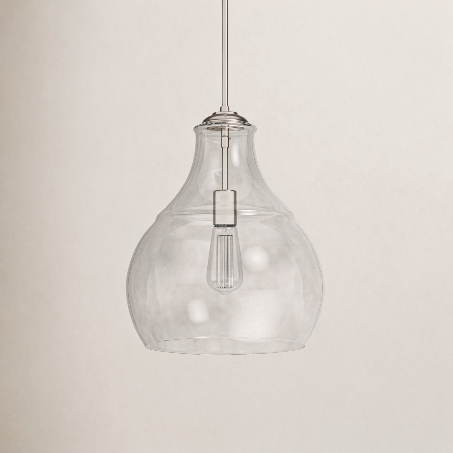 Seagrove Single Light Glass Dimmable Pendant, Satin Nickel
