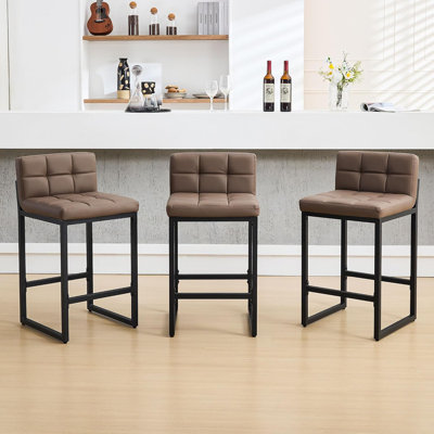 Upholstered Low Back Counter Stool with Thickened Metal Frame for Kitchen Island