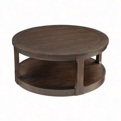 40" Large Curved 2 Tier Traditional Round Circle Wooden Center Coffee Table,Mid Century Rounded Table With Wheels ,Rustic Style Table For Living Room,Office,Apartment