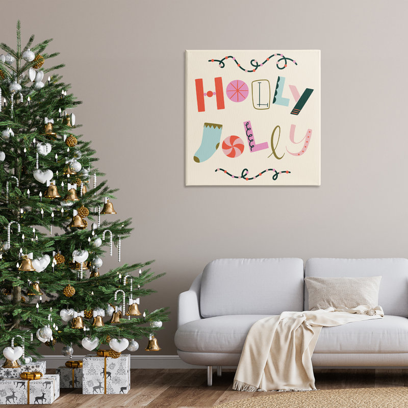Holly Jolly, toile éclectique des Fêtes, design par Sazerelli Designs, H 36 po x l 36 po