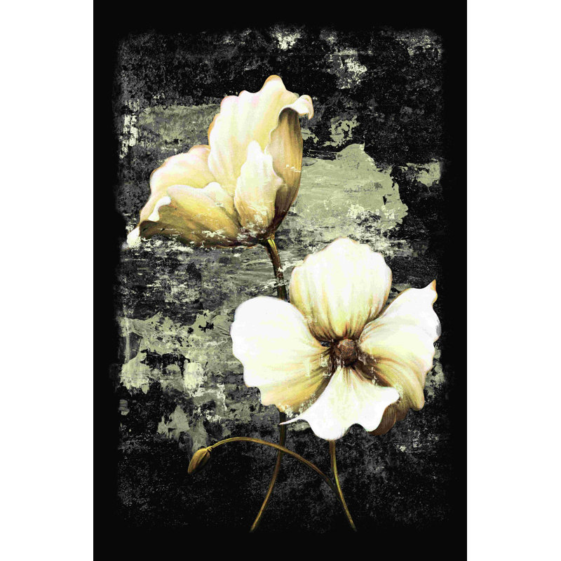 Fleurs dorées sur toile tendue, L 12 po x H 18 po