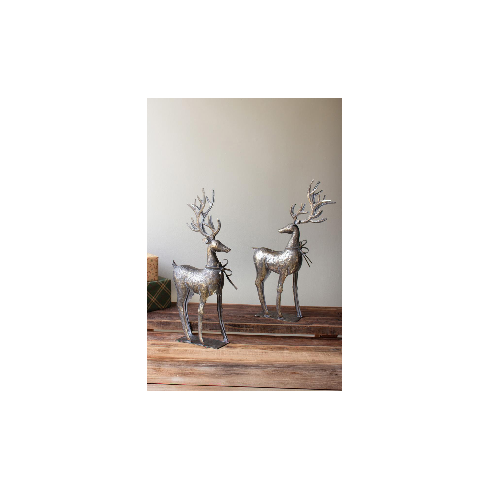 SET OF TWO RUSTIC METAL REINDEER