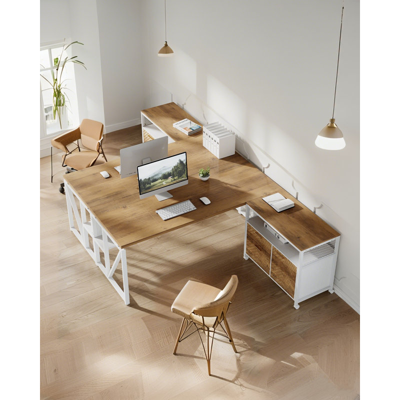 Modern 63" Executive Computer Desk and 31"Lateral File Cabinet, Professional  Home Office Furniture, Begin/White