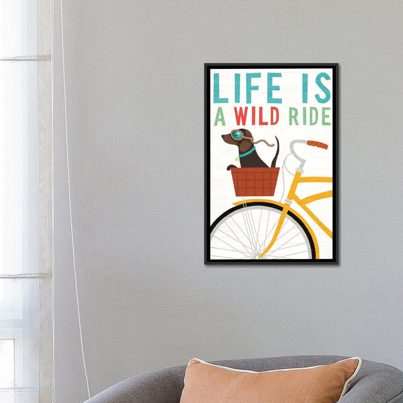 «Beach Bums Series: Dachshund Bicycle II», impression sur toile, H 26 po x l 18 po x P 1,5 po, Toile avec cadre noir