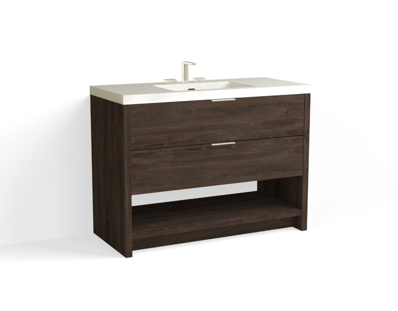 Vue 48" W Freestanding Single Bathroom Vanity, Glossy White/8" Widespread, Nocino, Polished Nickel