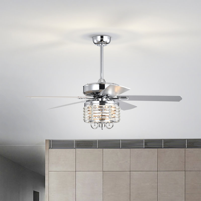 Leday 52'' Ceiling Fan with Light Kit, Chrome Polished