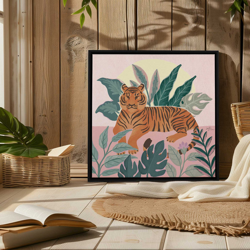 «Tiger Oasis», reproduction sur toile, Cadre flottant noir satiné, H 24,75 po x l 24,75 po