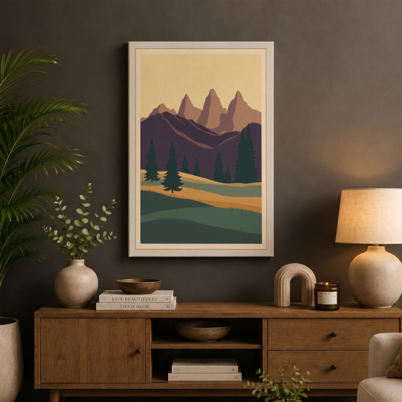 Mountain Path Scandinavian - Wrapped Canvas, 30x20 - 76.2 x 50.8 cm, Black Border