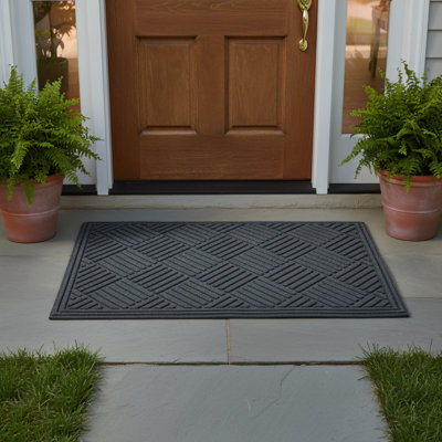 Paillasson 2 pi x 3 pi gris en tissu tissé croisé avec base en caoutchouc antidérapant et tapis d'entrée durable