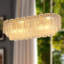 Lustre 8 lumières moderne en cristal givré ovale doré de 39 x 14,6 pouces, hauteur réglable