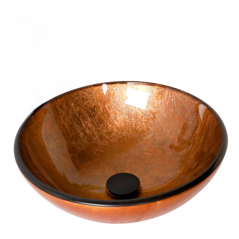 Lavabo de salle de bain en verre 15,5 po Lofeyo - Élégant lavabo vasque en verre trempé avec bonde escamotable , Bronze