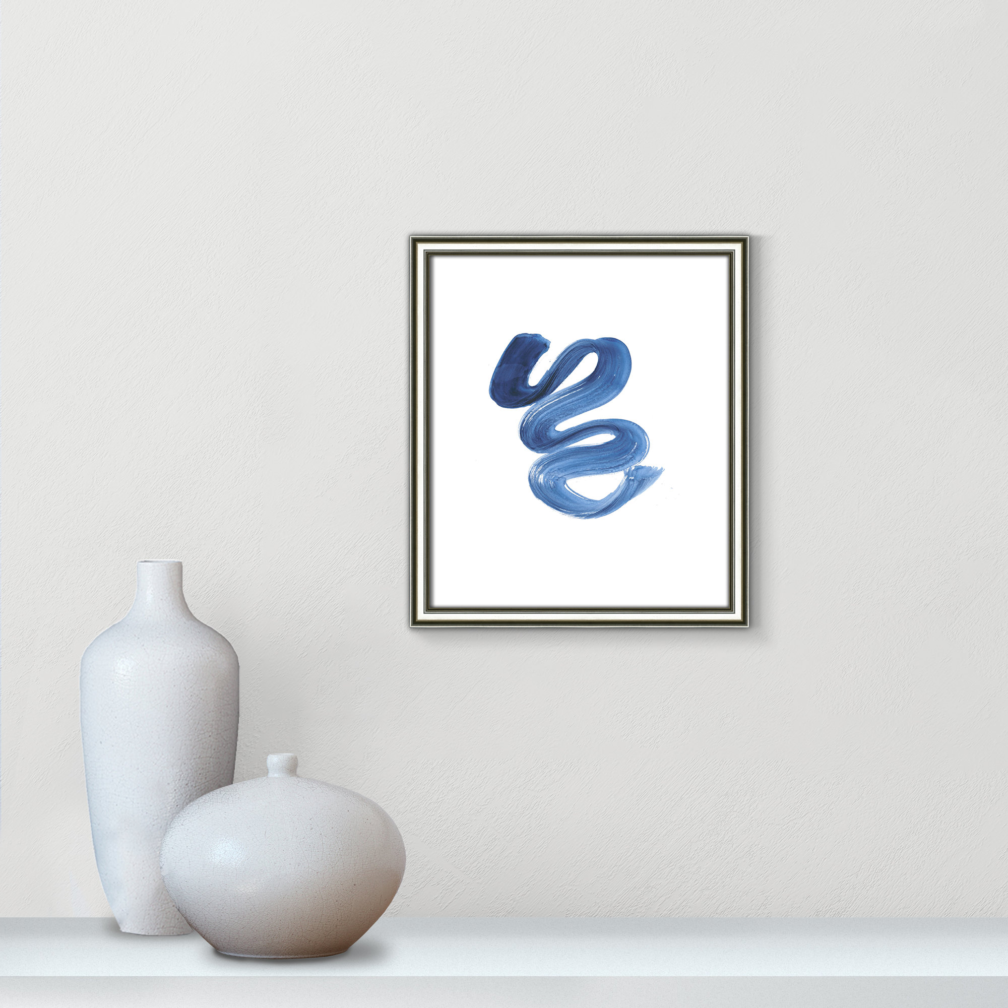 Slinky Indigo II by Filippo Ioco  - Painting Print, Silver Framed Paper, 15" H x 13" W x 0.88" D