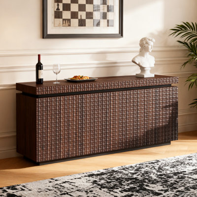 Buffet de 58,3 po moderne à 4 portes en brun avec armoire anti-basculement pour salle à manger, cuisine et vestibule
