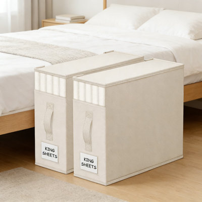 Organisateurs de rangement pour draps et linge, lot de 2 bacs pliables en tissu avec fenêtre transparente et étiquettes pour l'organisation de garde-robe, armoire et garde-robe