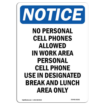 No Personal Cell Phones Allowed Sign