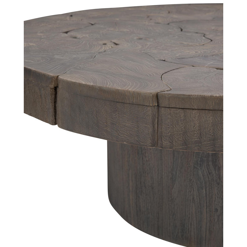 Gray Round Teak Wood Coffee Table with Storage