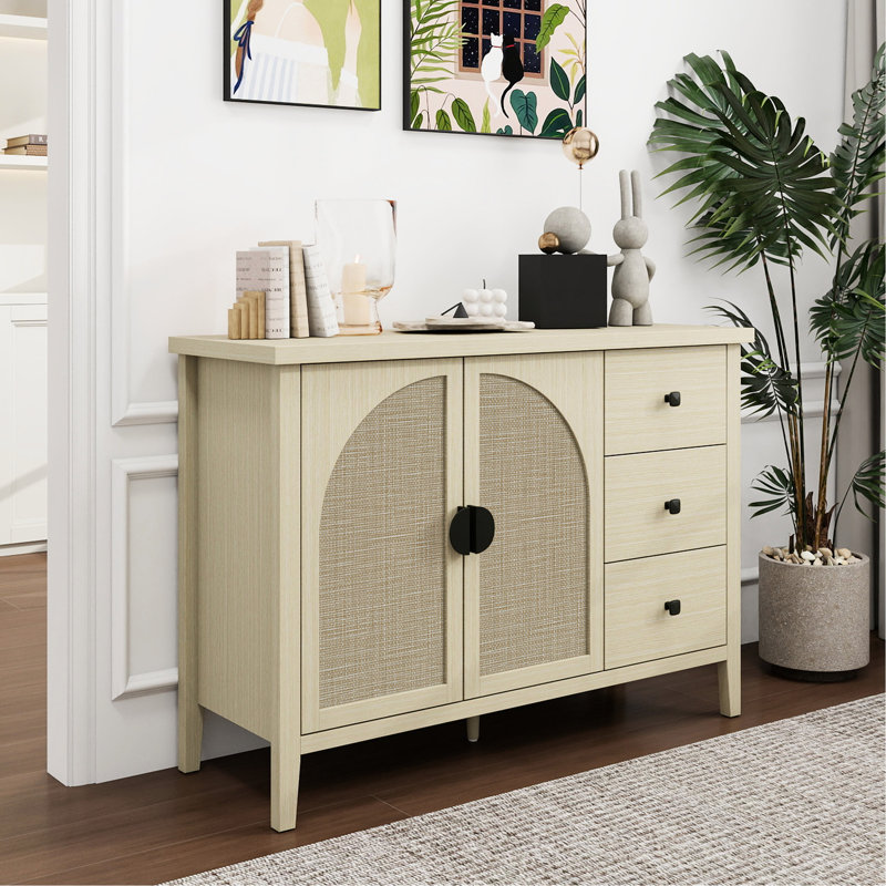 Armoire 2 portes 3 tiroirs en rotin, convenant à la chambre à coucher et au salon