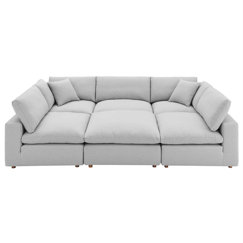 Modway Commix Down Filled Overstuffed 6-Piece Sectional Sofa, Light Gray Polyester