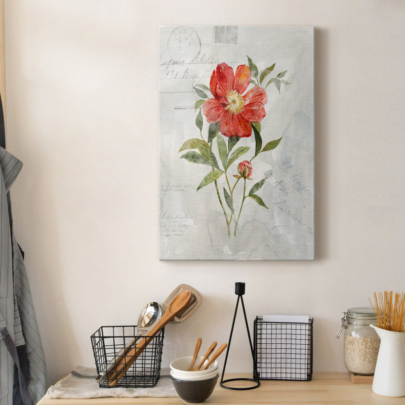 Lin pivoine - peinture sur toile tendue, H 18 po x l 12 po x P 1 po