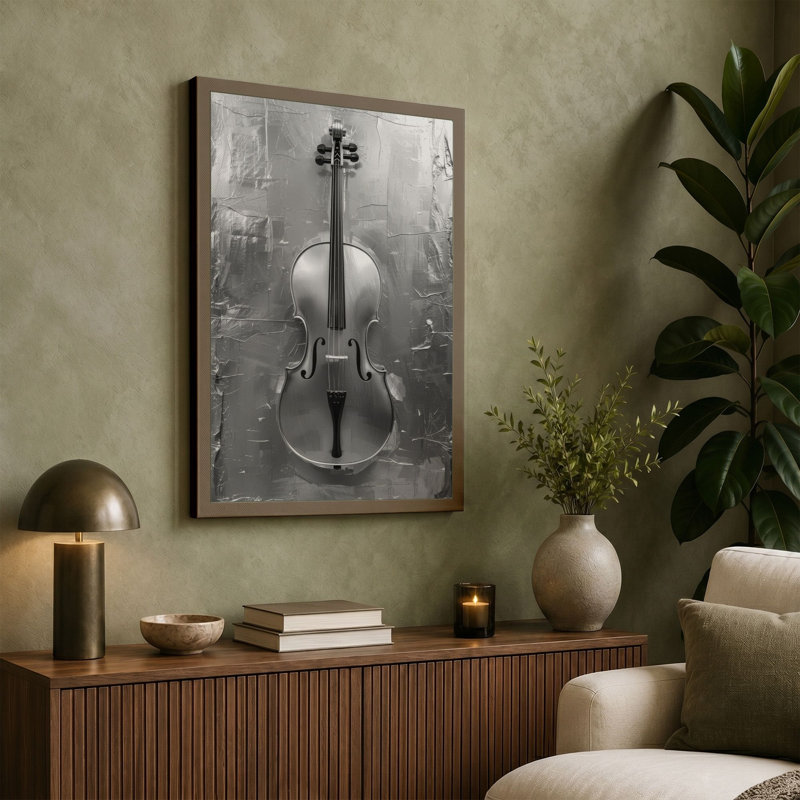 Violin on Stone Industrial - Wrapped Canvas, 18x12 - 45.7 x 30.5 cm, Cream Border
