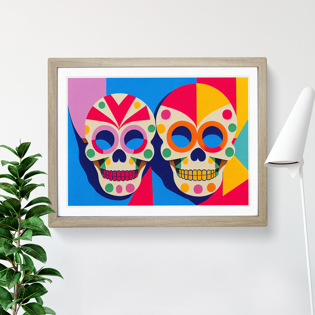 Unreal Floral Sugar Skulls Abstract - Framed Print