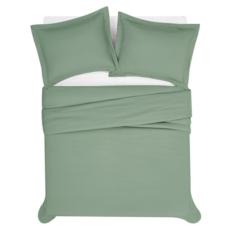London Fog Garment Wash Solid Duvet Set, Full/Double, Green