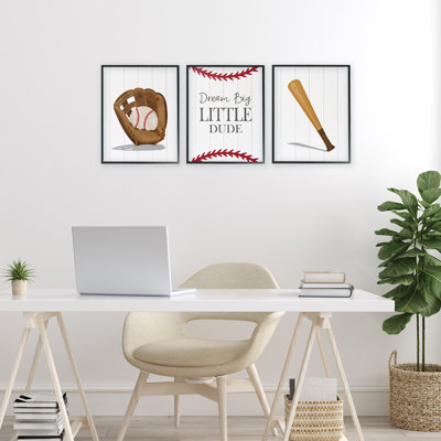 «Get Your Baseball Game On 3pc», ensemble de giclées encadrées, design par Christine Simpson Art