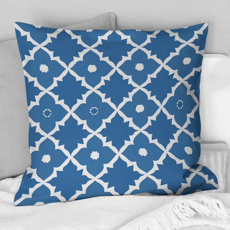 Coussin moderne bleu à motif quadrilobe III, H 18 po x l 18 po