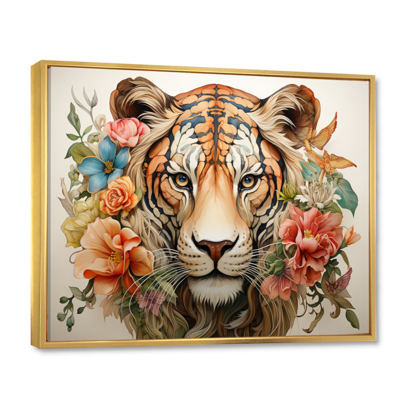 Coral Brown Line Art Whimsical Animals II Framed On Canvas Print, Cadre flottant doré, H 34 po x l 44 po x P 1,5 po