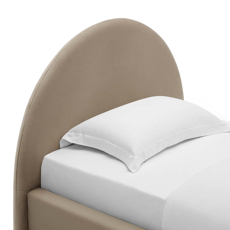 Resort Performance Velvet Arched Round Platform Bed, Taupe, Twin