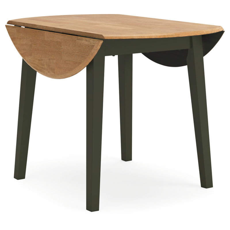 Round Beige and Green Extendable Wood Dining Table
