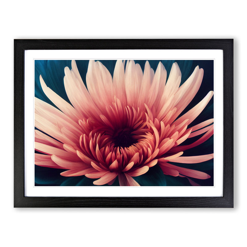 Impactful Chrysanthemum Flower 1 Piece Single Picture Frame Wall Art, 46cm H x 64cm W x 2cm D, Black