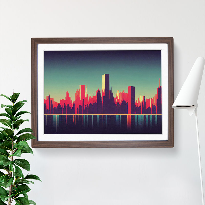 Otherworldly Skyline Architecture - Framed Print, 25cm H x 34cm W x 2cm D, Walnut