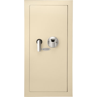 Coffre-fort mural biométrique beige de 0,82 pi³, structure en acier robuste avec tablette amovible et compartiment verrouillable. Sécurité renforcée grâce à sa serrure.