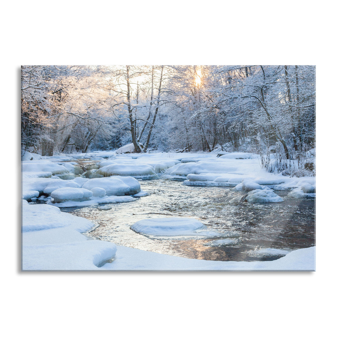 Glasbild Stream in Winter Landscape